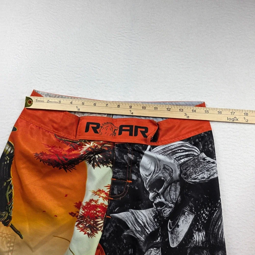 Roar MMA Fight Shorts Mens Size S 30-31 Orange Samurai Graphic Combat Training‎